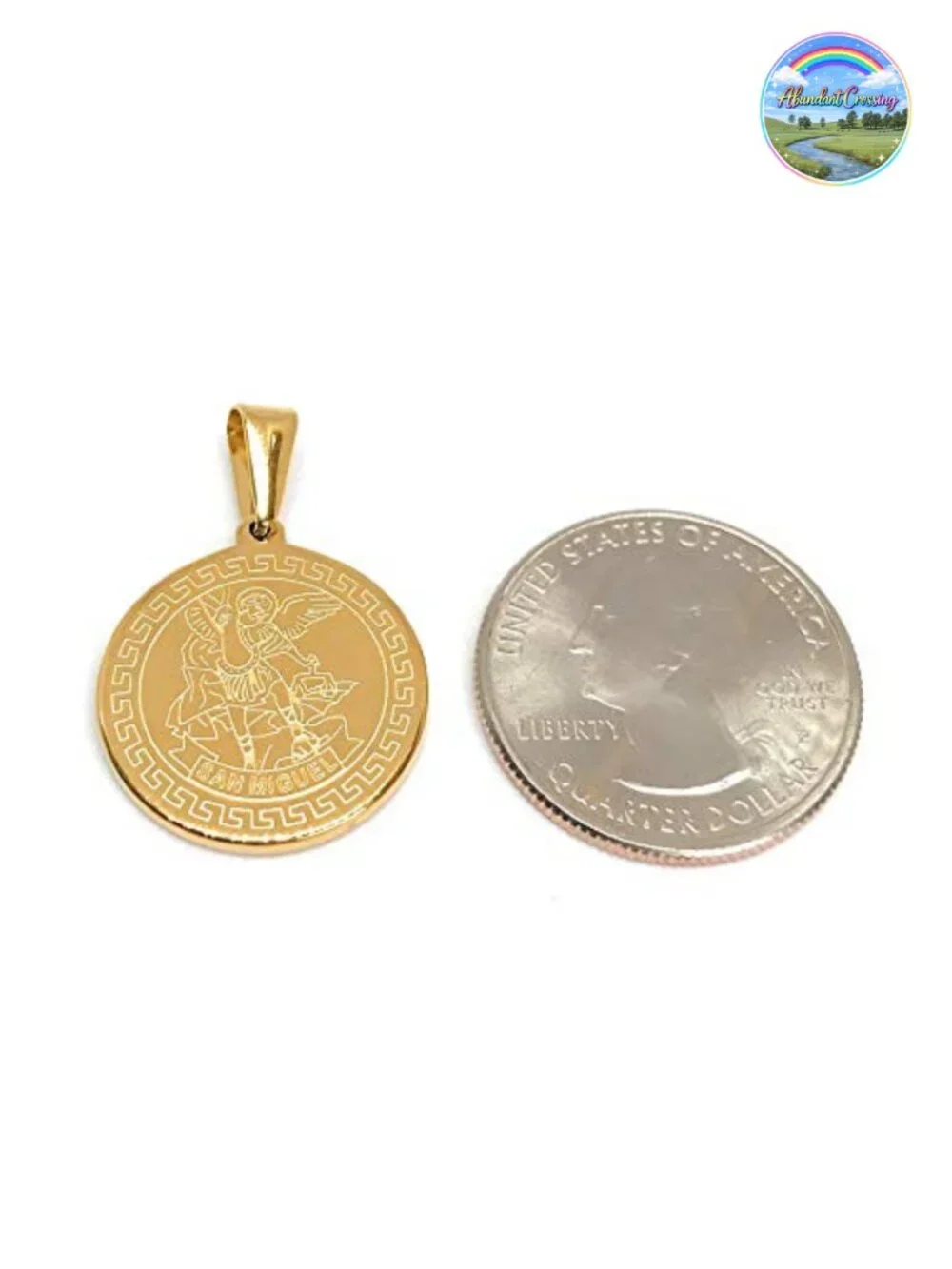 Saint Michael Archangel Pendant Necklace 18K Gold Plated Stainless Steel 18 Inch
